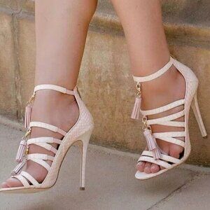 Leather Pink Lestger Tassel Strappy Heels